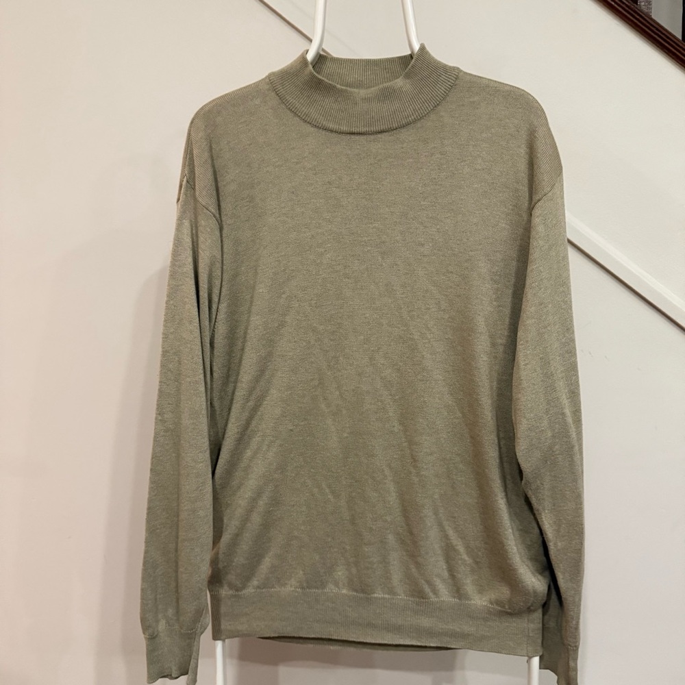 Men's Mock Neck Merino Wool Sweater, Beige, no tags,size Medium or Women’s Large